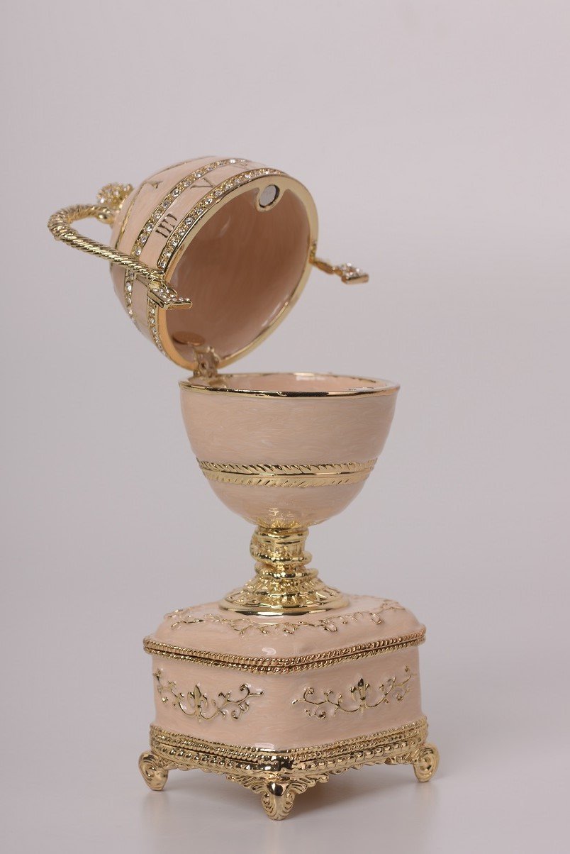 Keren Kopal Pink Faberge Egg with Gold Handles