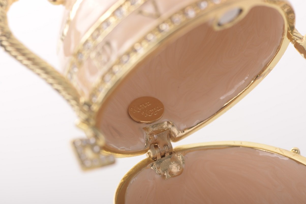 Keren Kopal Pink Faberge Egg with Gold Handles