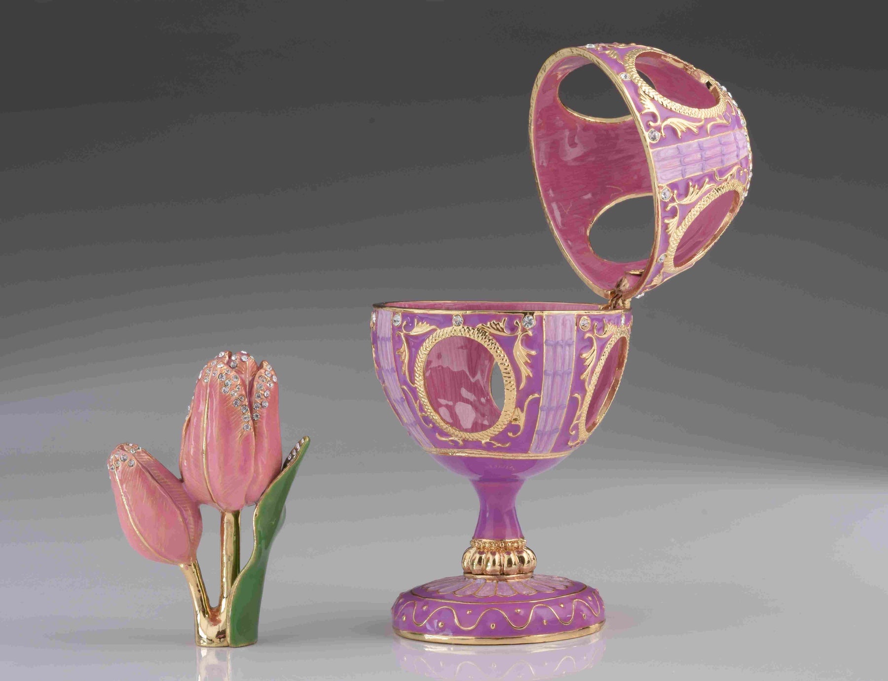 Keren Kopal Pink Faberge Egg with Pink Rose Inside
