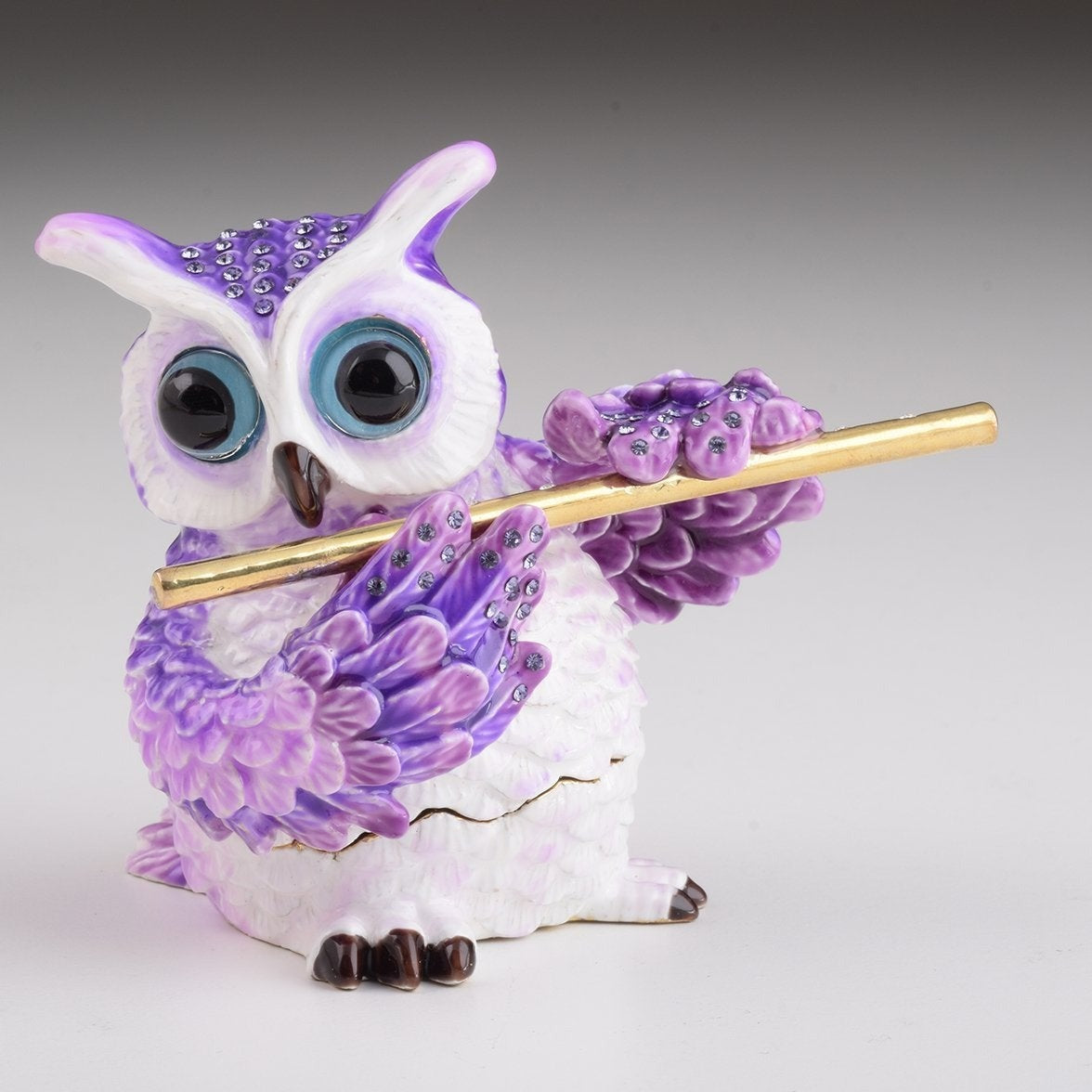 Keren Kopal Purple Owl Playing Flute Trinket Box