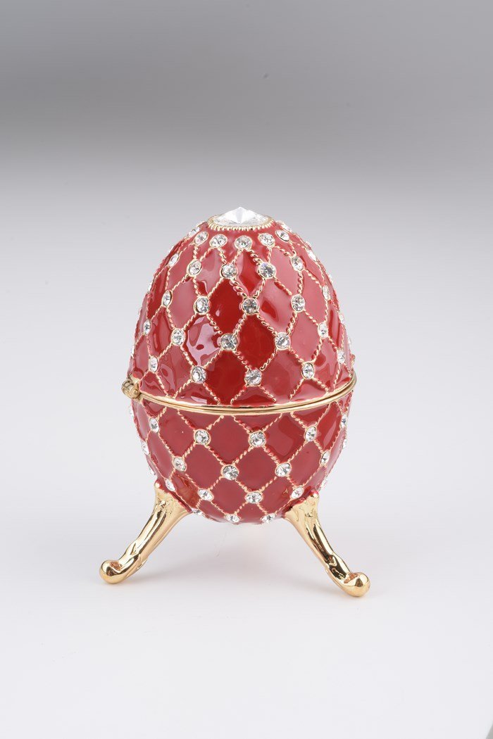 Keren Kopal Red Faberge Egg Trinket Box Decorated with Swarovski Crystals