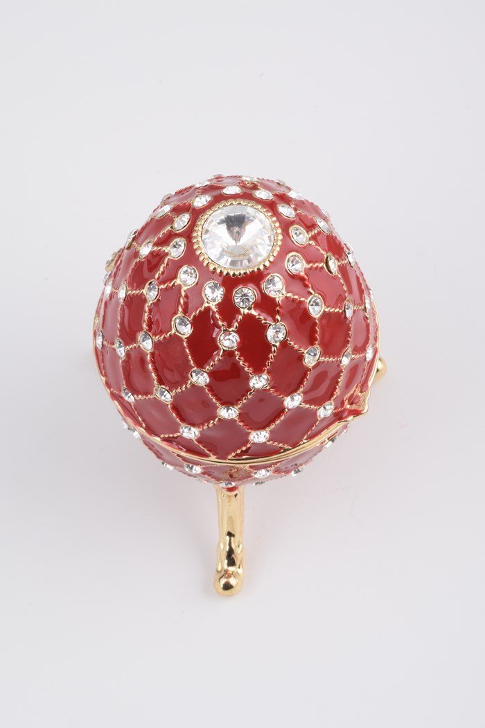 Keren Kopal Red Faberge Egg Trinket Box Decorated with Swarovski Crystals