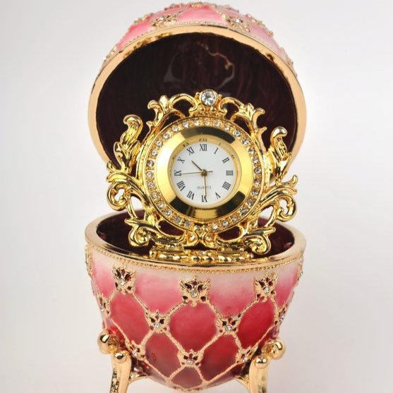 Keren Kopal Red Faberge Egg with Gold Clock Inside