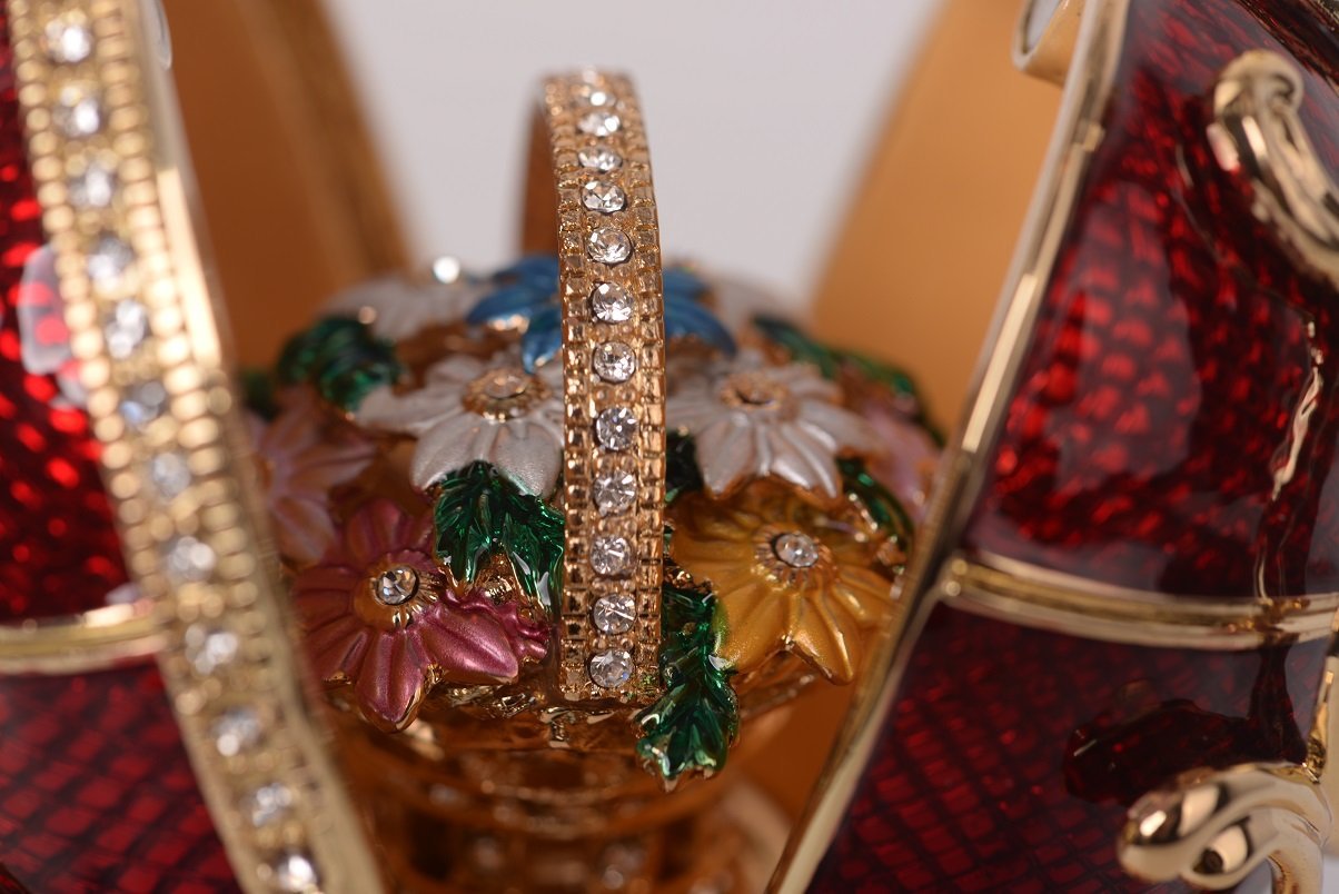 Keren Kopal Red Faberge Egg with a Removable Flower Bouquet