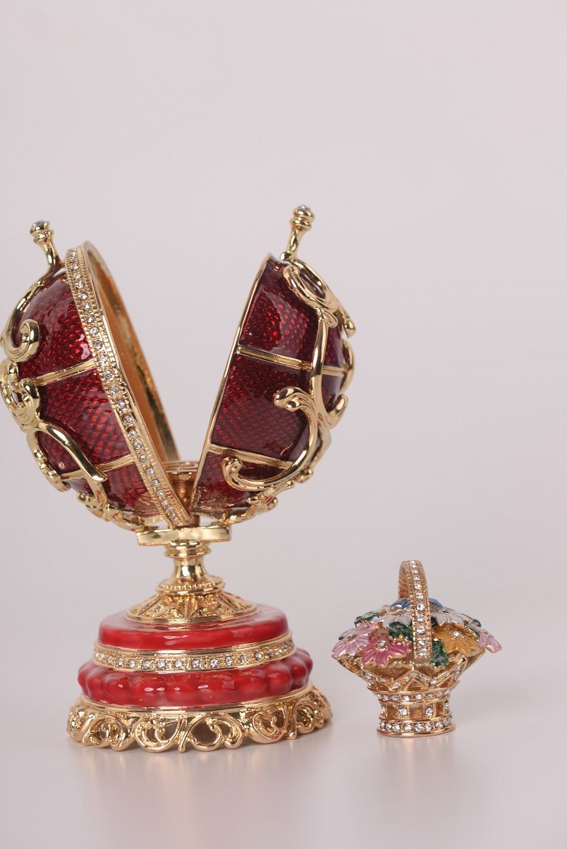 Keren Kopal Red Faberge Egg with a Removable Flower Bouquet