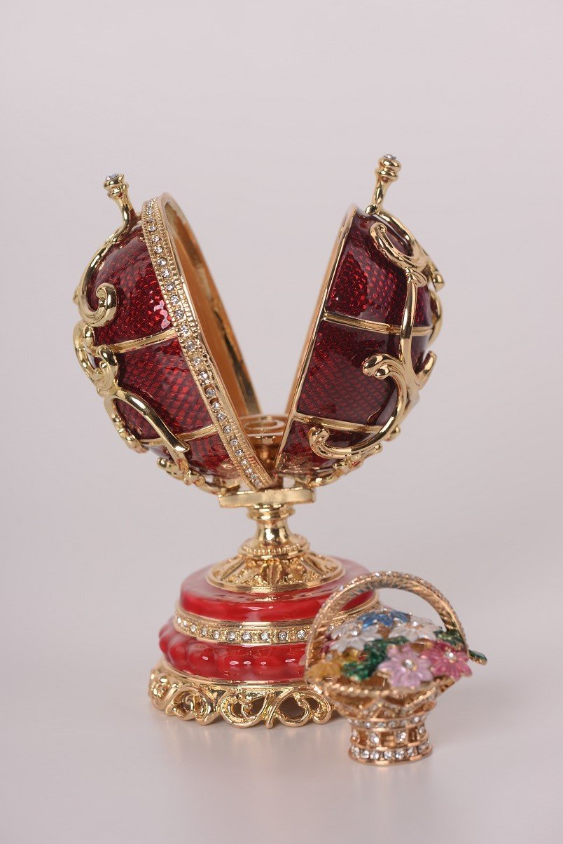 Keren Kopal Red Faberge Egg with a Removable Flower Bouquet