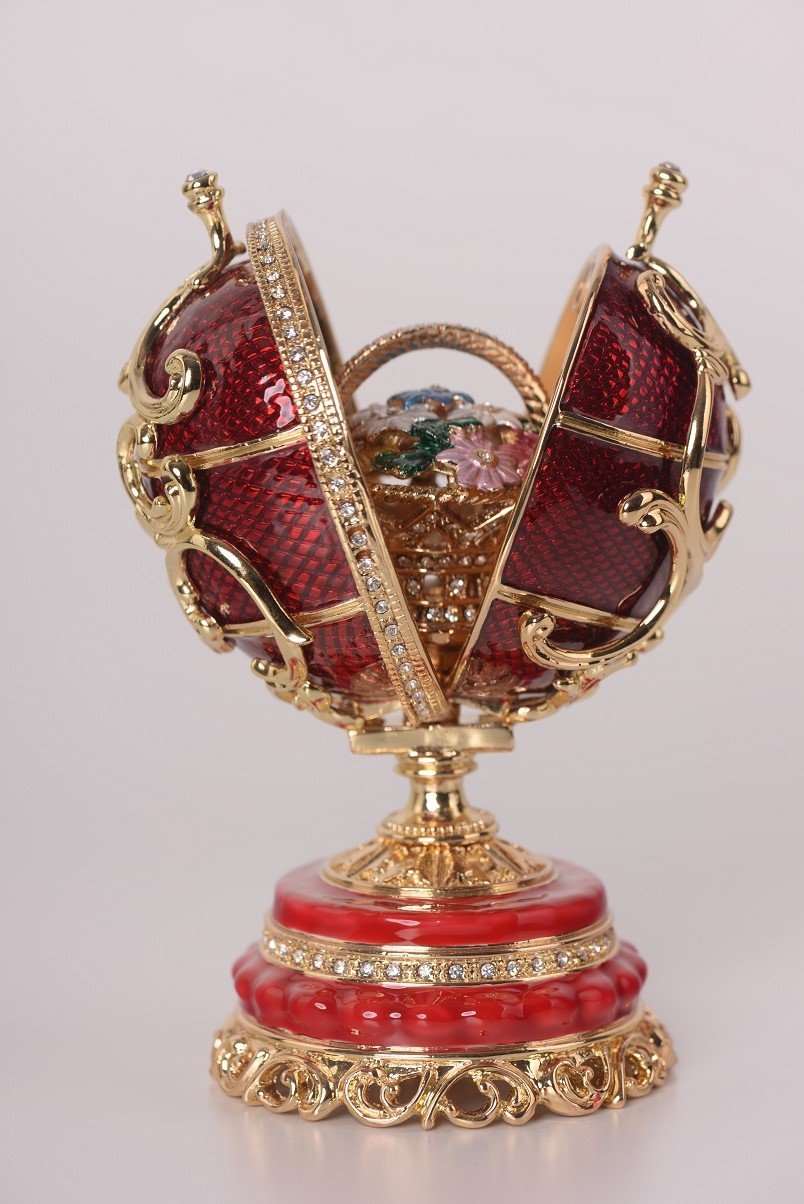 Keren Kopal Red Faberge Egg with a Removable Flower Bouquet
