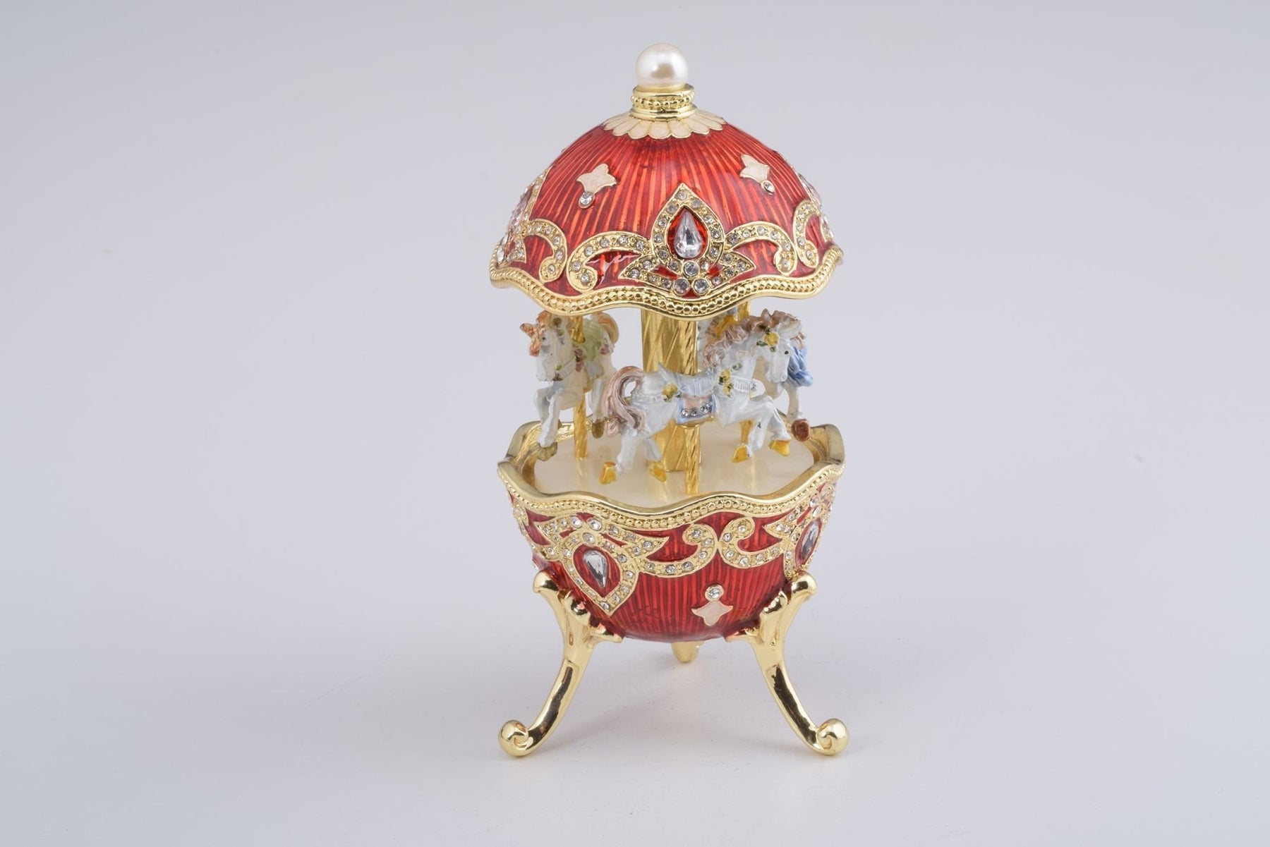 Keren Kopal Red Wind up Horse Carousel Faberge Style Egg