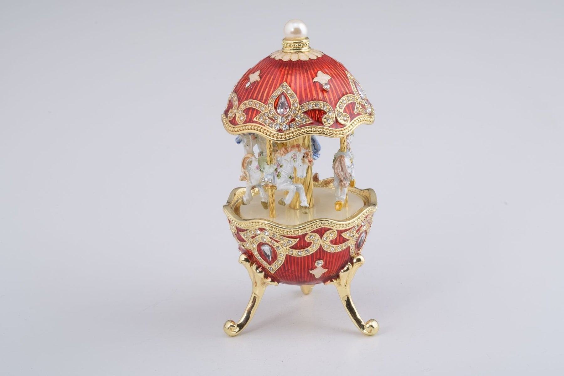 Keren Kopal Red Wind up Horse Carousel Faberge Style Egg