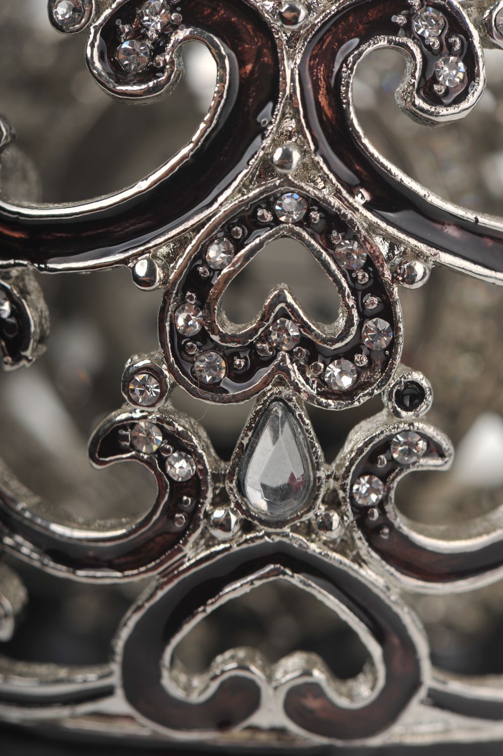 Keren Kopal Silver & Black Faberge Style Egg with a Clock Inside