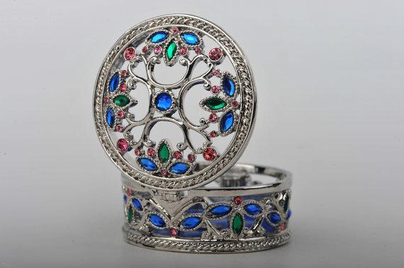 Keren Kopal Silver with Blue & Pink Decorations Trinket Box