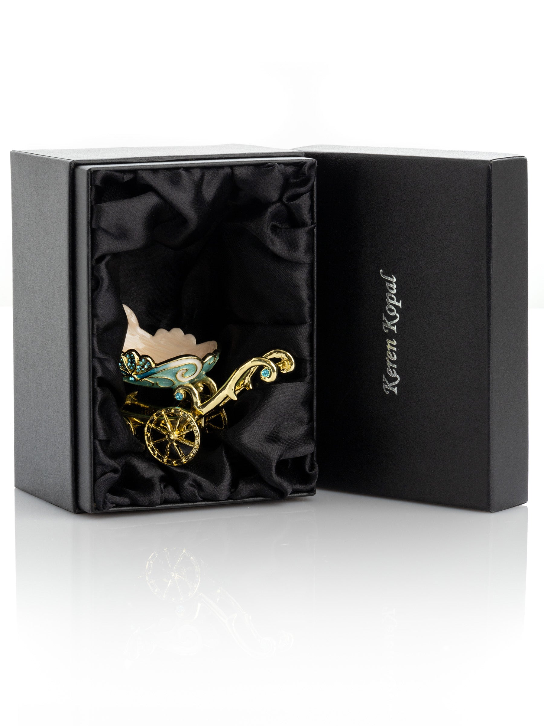 Keren Kopal Turquoise vintage Baby Carriage Trinket Box stroller