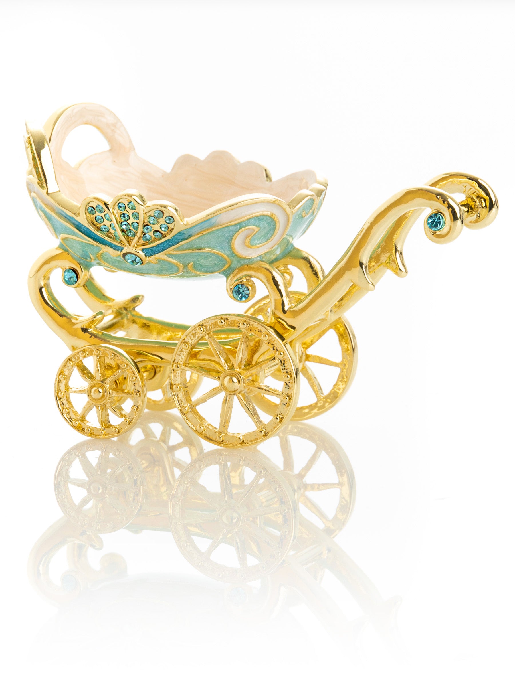 Keren Kopal Turquoise vintage Baby Carriage Trinket Box stroller