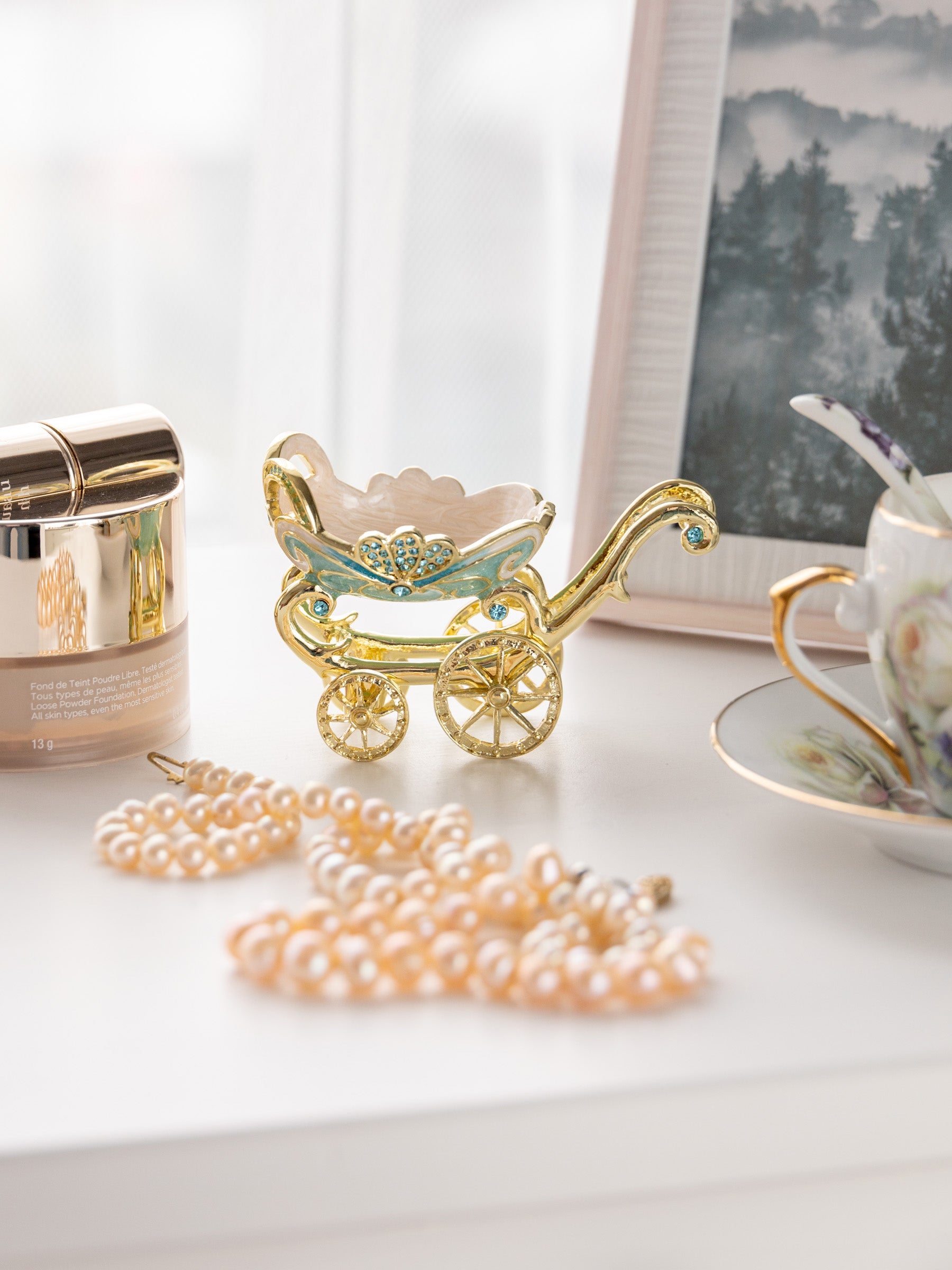 Keren Kopal Turquoise vintage Baby Carriage Trinket Box stroller