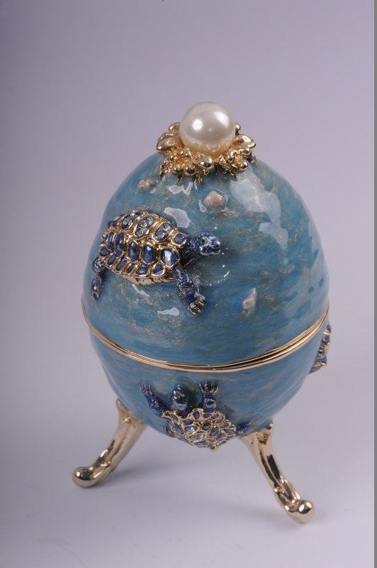 Keren Kopal Turtles Faberge Egg Trinket Box with a Surprise Turtle Pendant