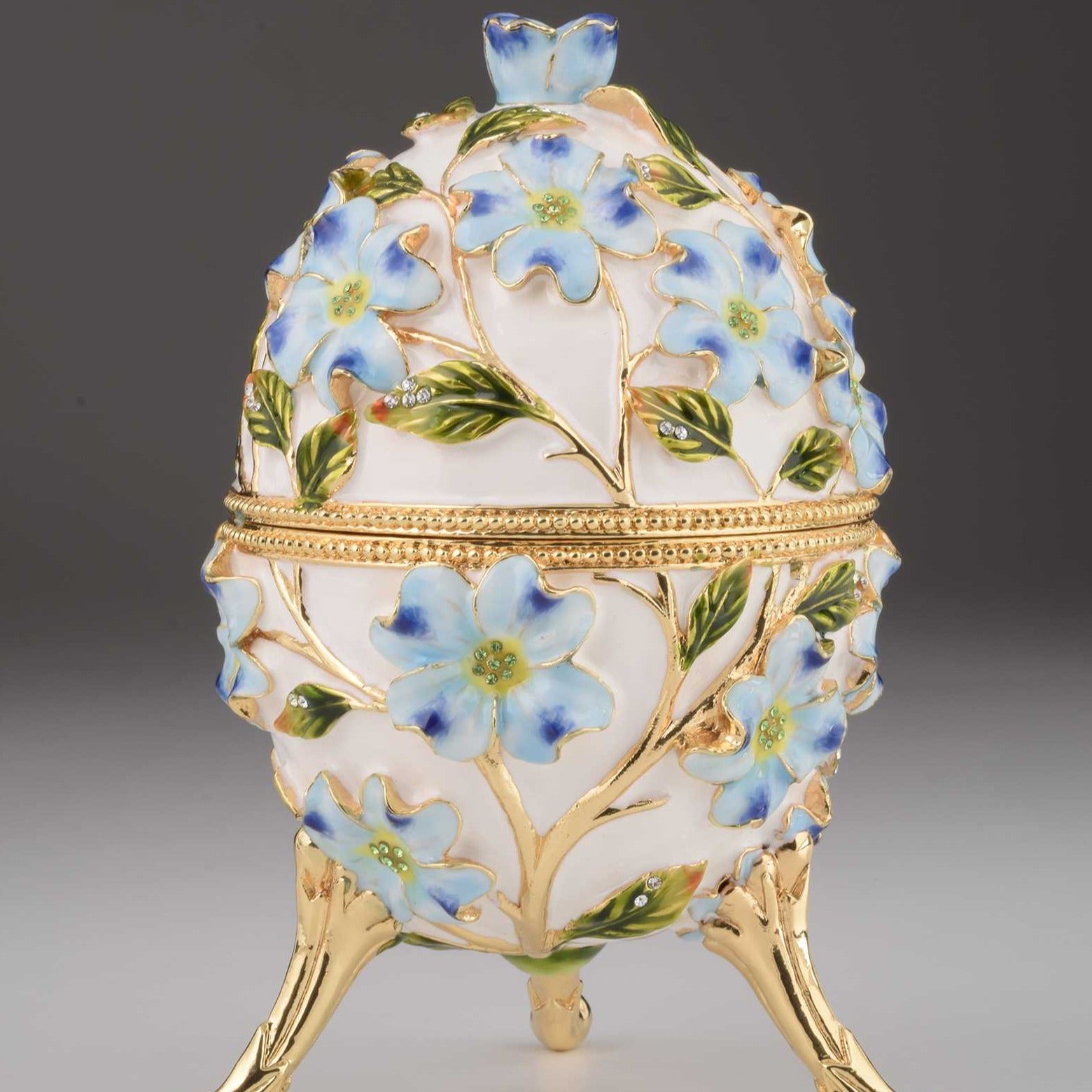 Keren Kopal White Faberge Egg with Flowers