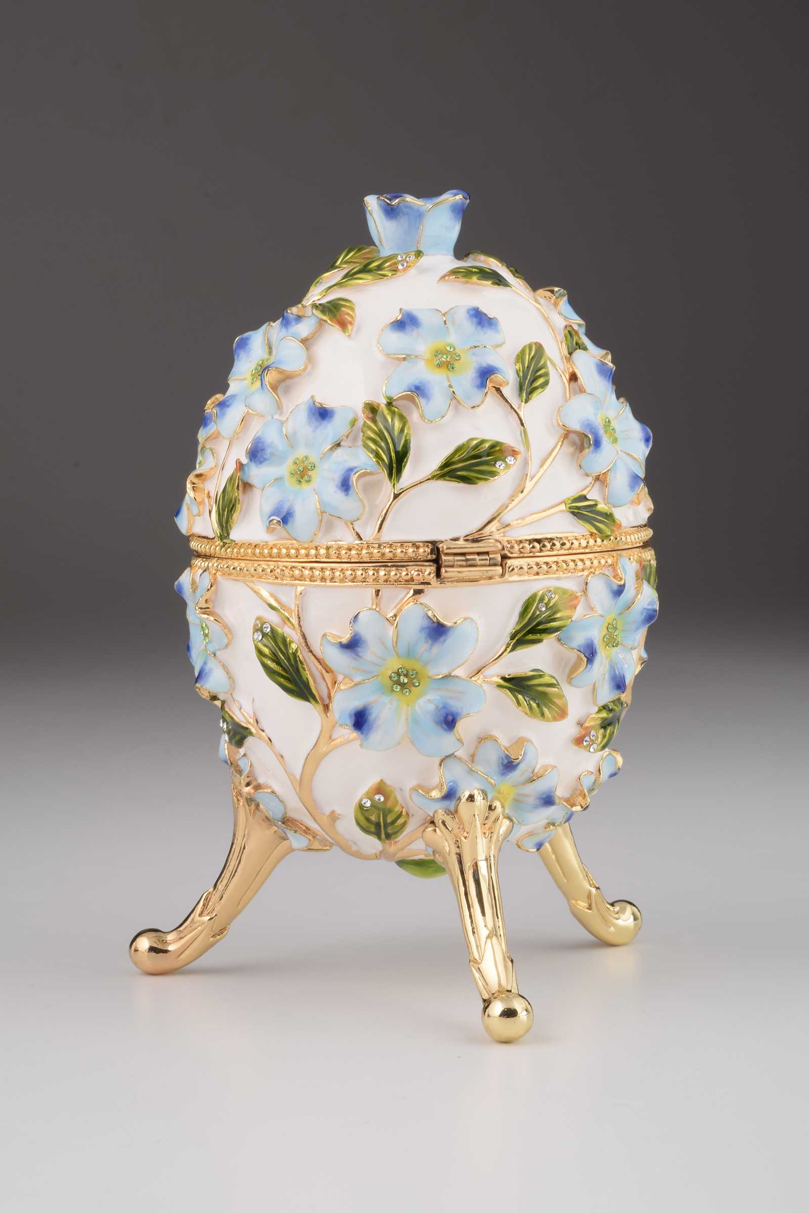 Keren Kopal White Faberge Egg with Flowers