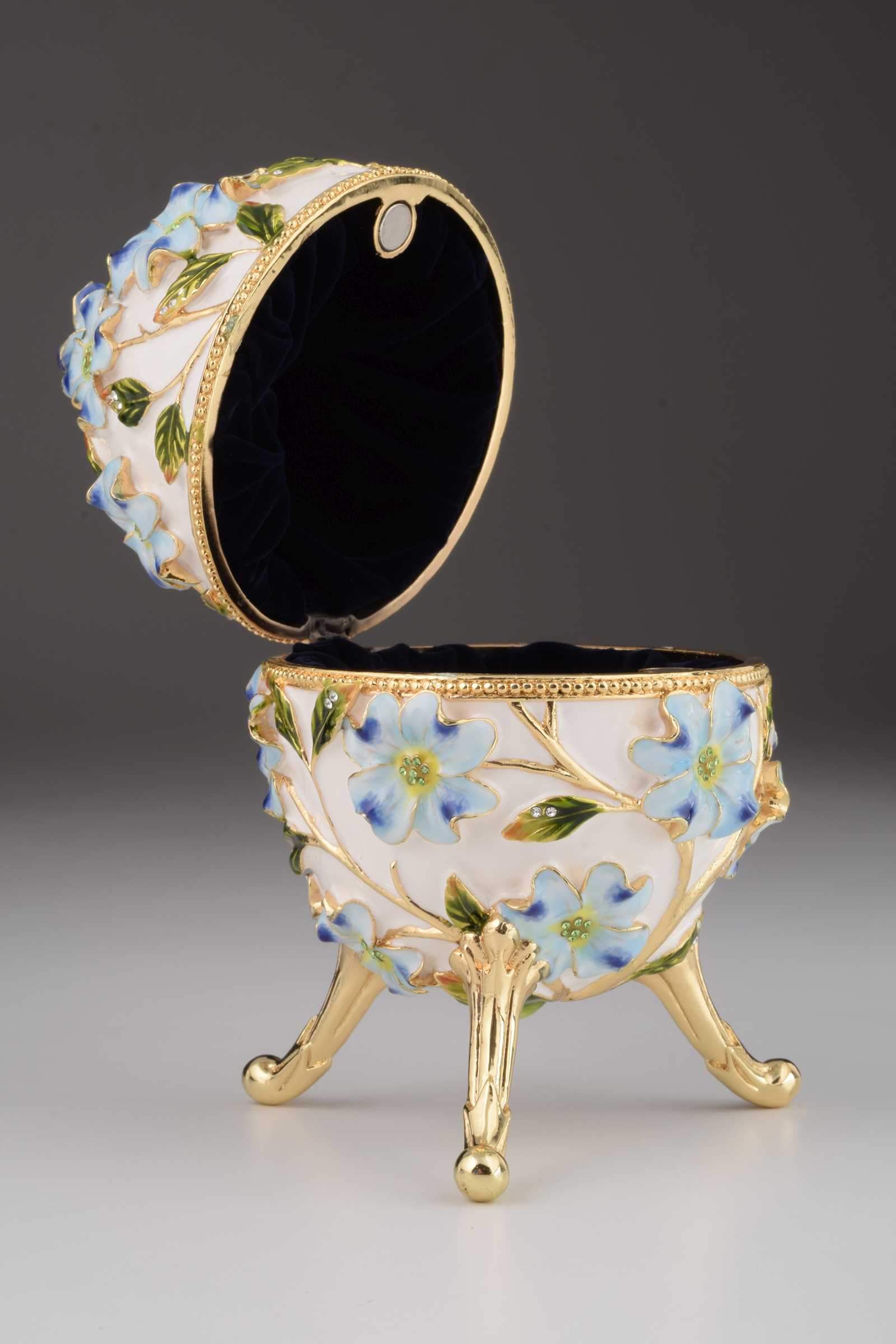 Keren Kopal White Faberge Egg with Flowers