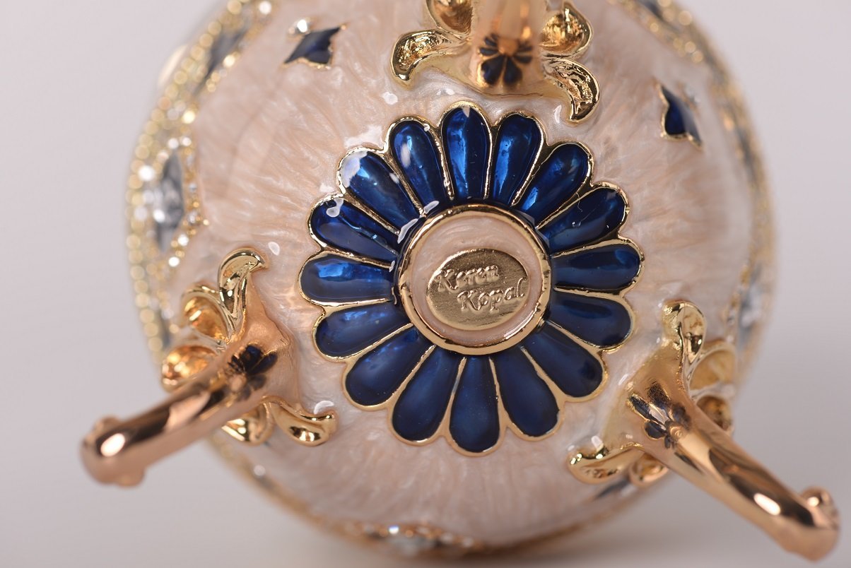 Keren Kopal White Faberge Egg with Horse Carousel