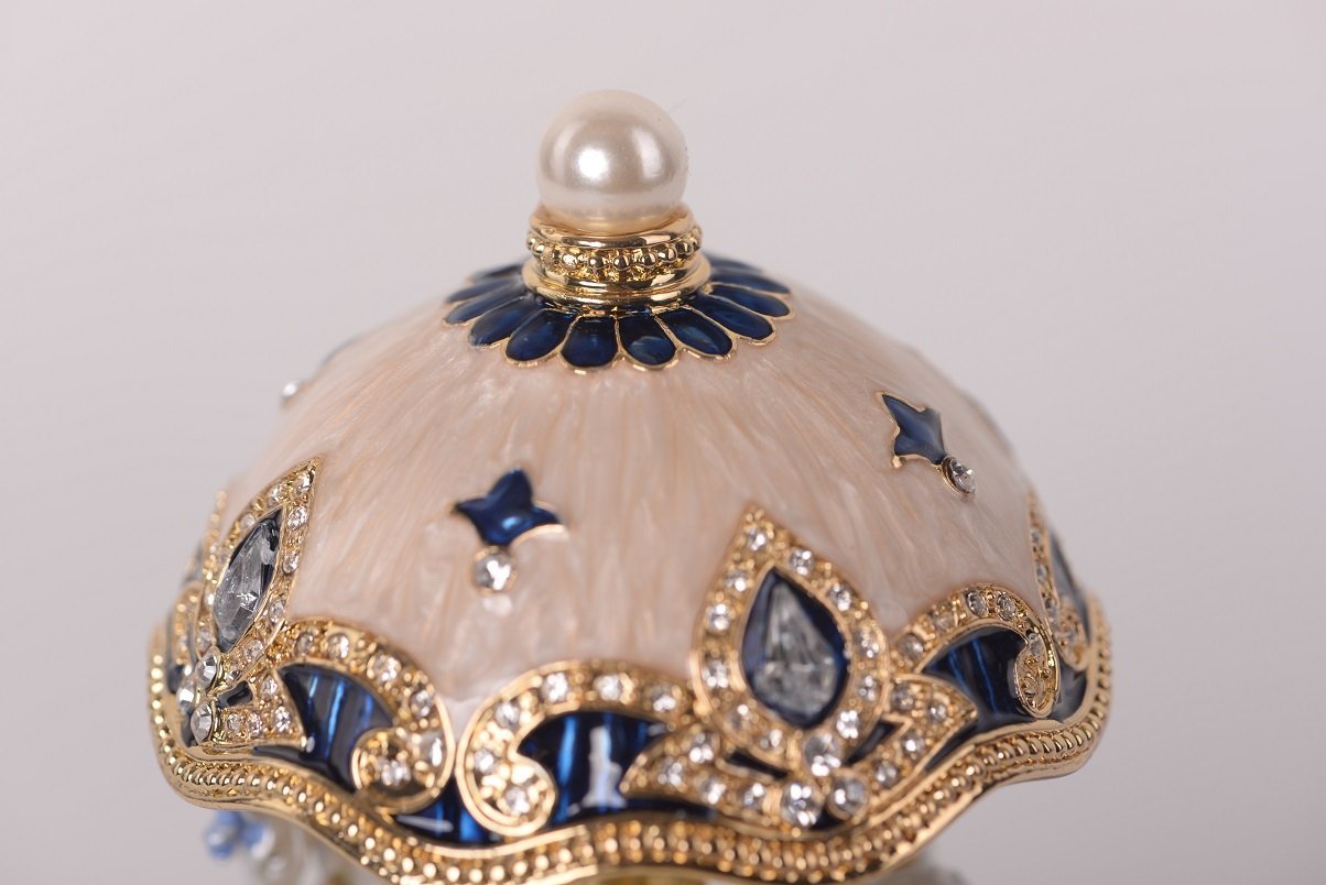 Keren Kopal White Faberge Egg with Horse Carousel