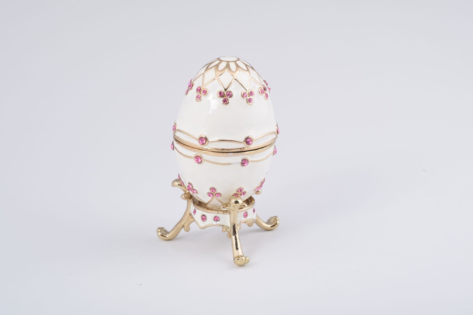 Keren Kopal White Faberge Egg with Pink Crystals