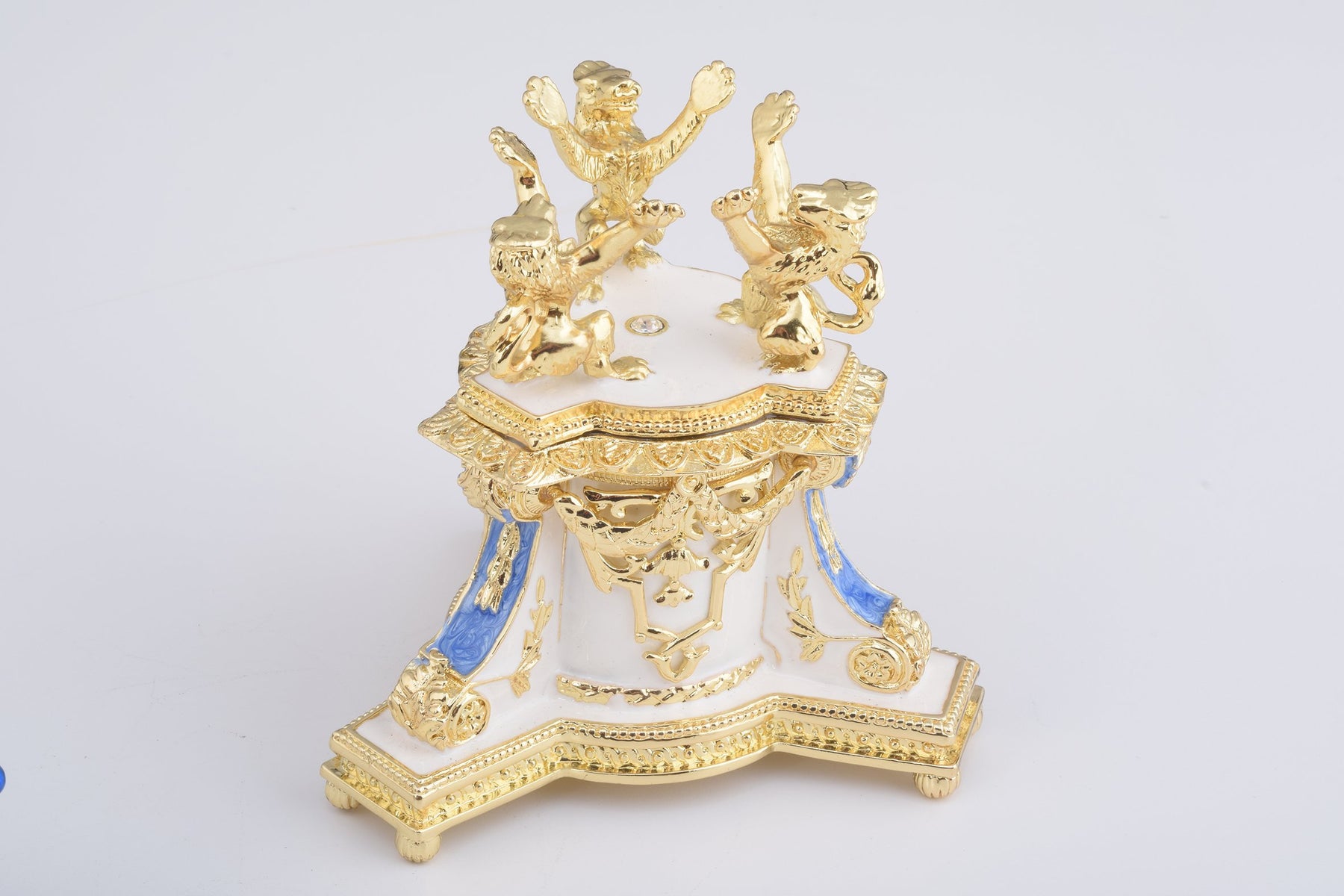 Keren Kopal White Faberge Egg with an Elephant on Top