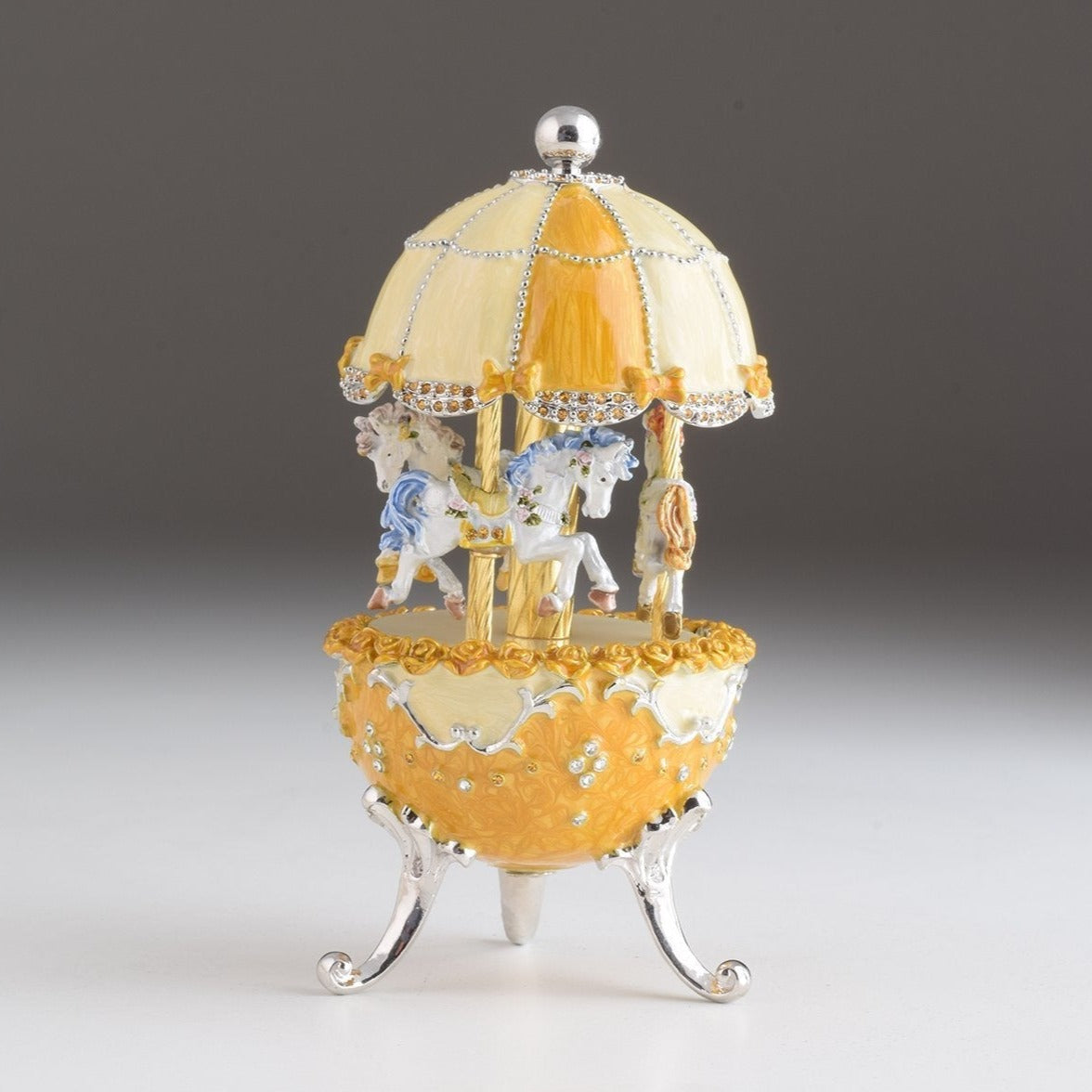 Keren Kopal Yellow Faberge Egg Carousel Wind up Music Box