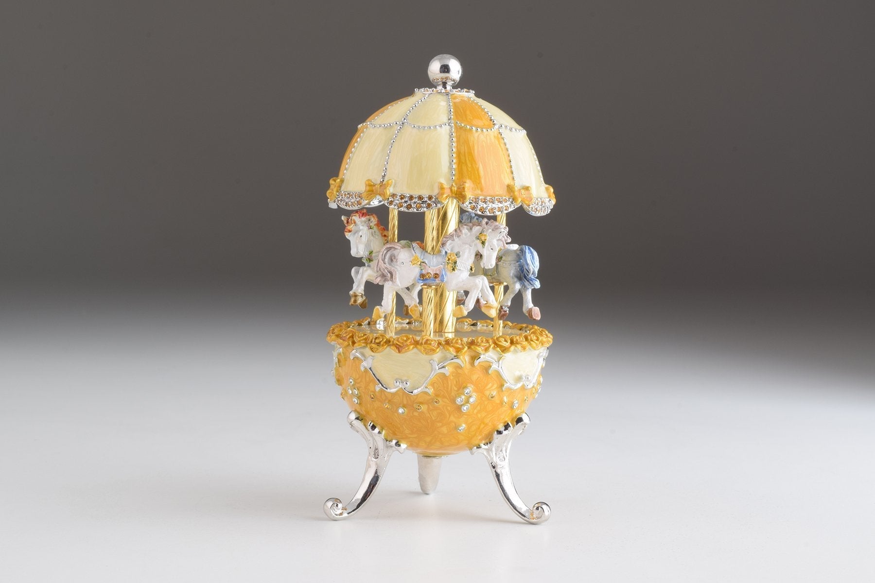 Keren Kopal Yellow Faberge Egg Carousel Wind up Music Box