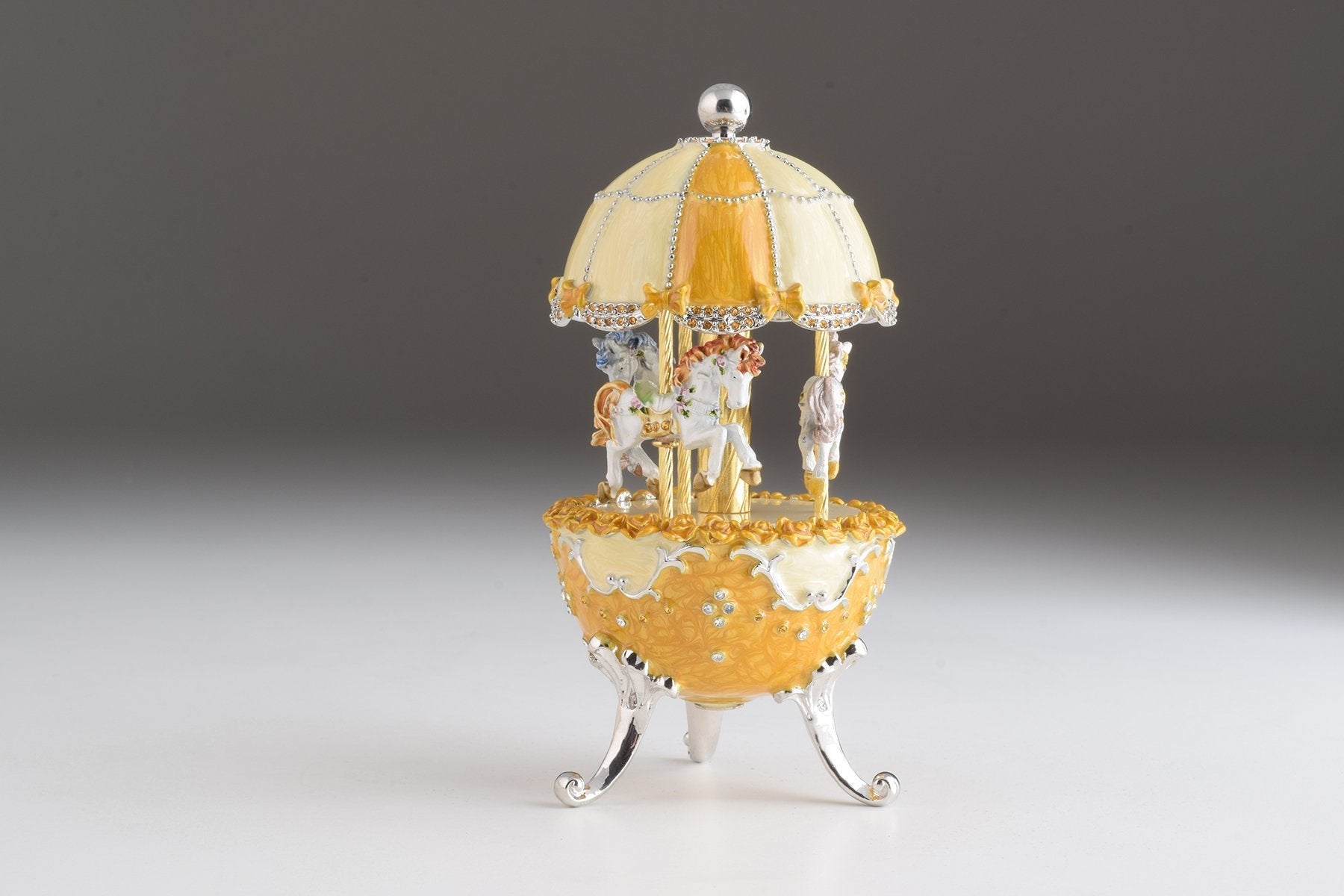 Keren Kopal Yellow Faberge Egg Carousel Wind up Music Box