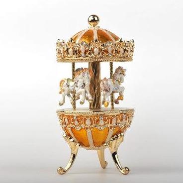 Keren Kopal Yellow Faberge Egg with Horse Carousel