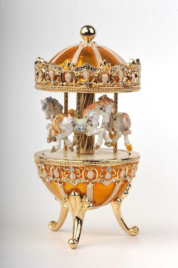 Keren Kopal Yellow Faberge Egg with Horse Carousel
