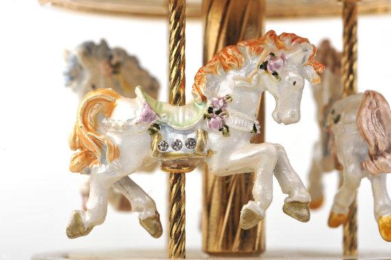 Keren Kopal Yellow Faberge Egg with Horse Carousel