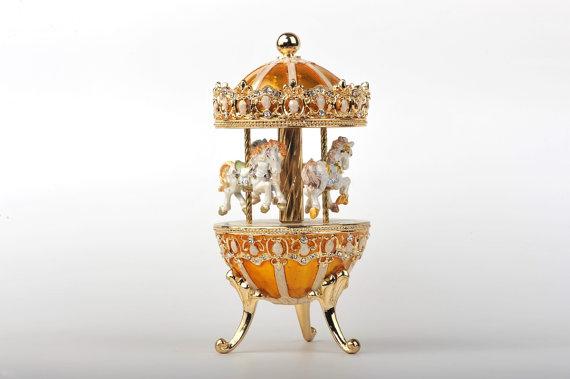 Keren Kopal Yellow Faberge Egg with Horse Carousel