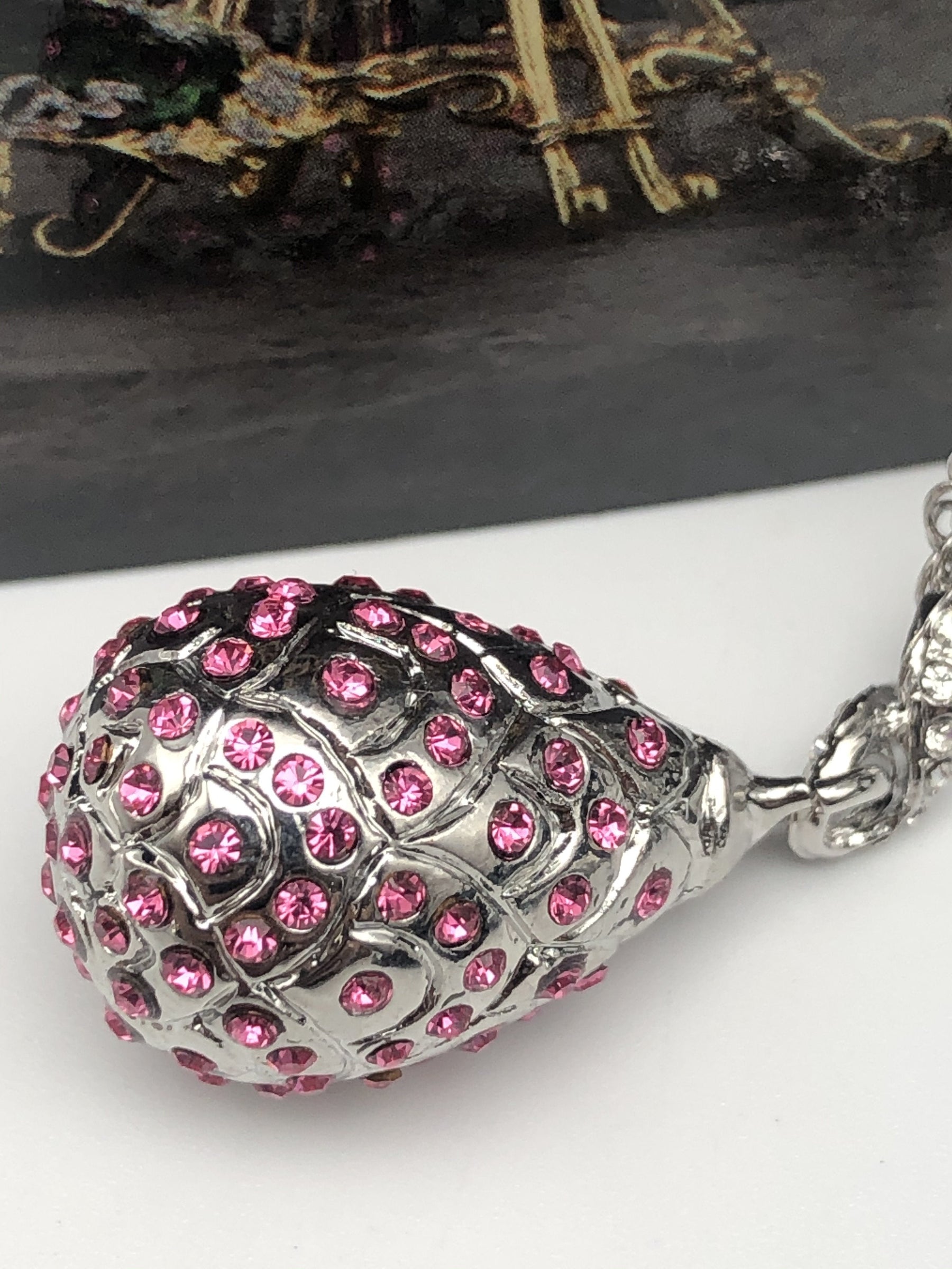 Keren Kopal Silver Egg with Pink Crystals Pendant Necklace