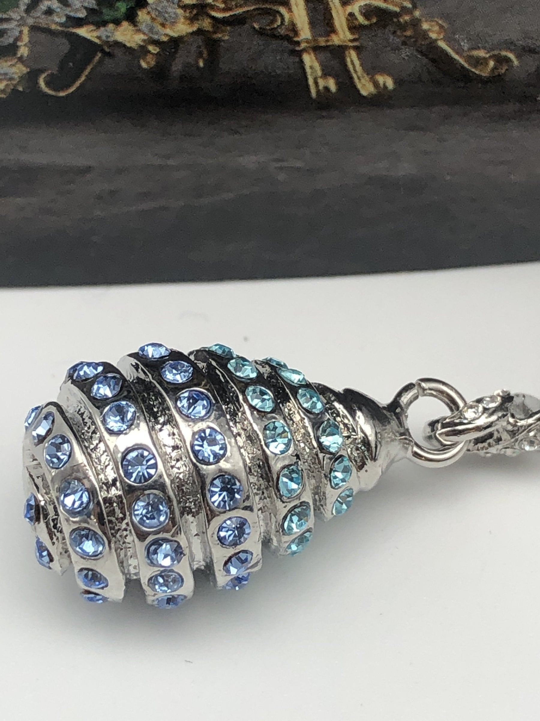 Keren Kopal Silver Egg with blue crystals Pendant Necklace