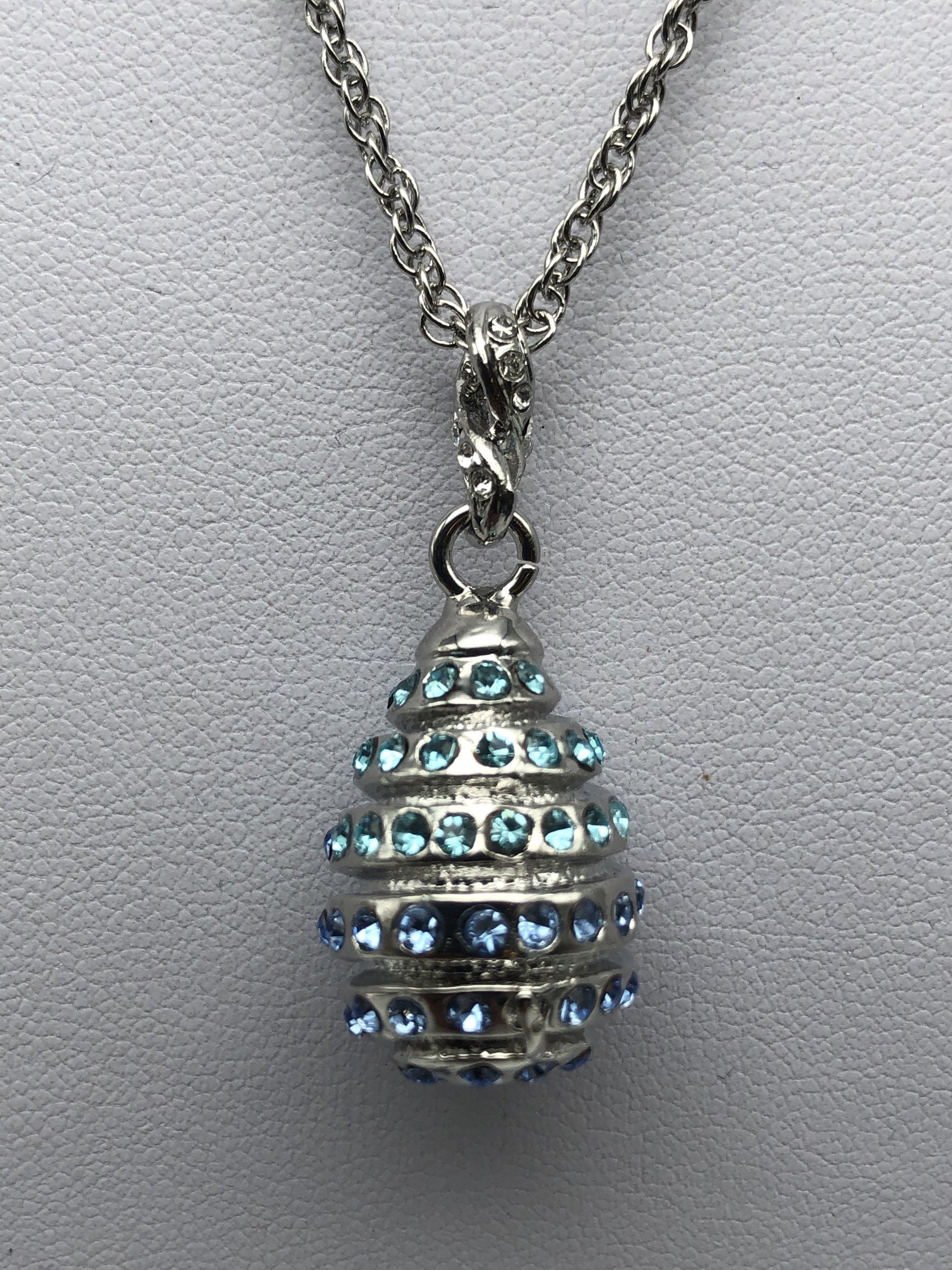 Keren Kopal Silver Egg with blue crystals Pendant Necklace