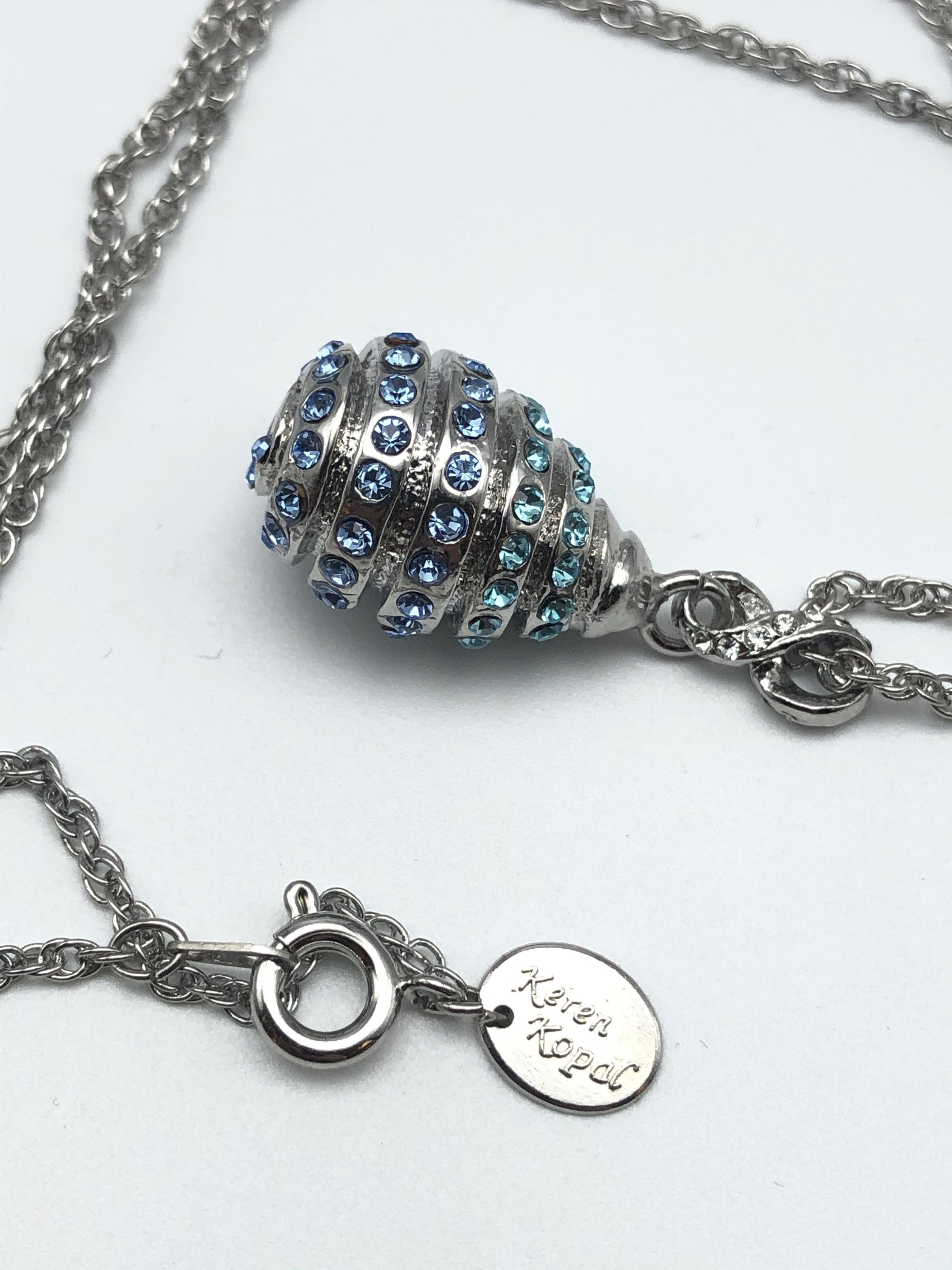 Keren Kopal Silver Egg with blue crystals Pendant Necklace