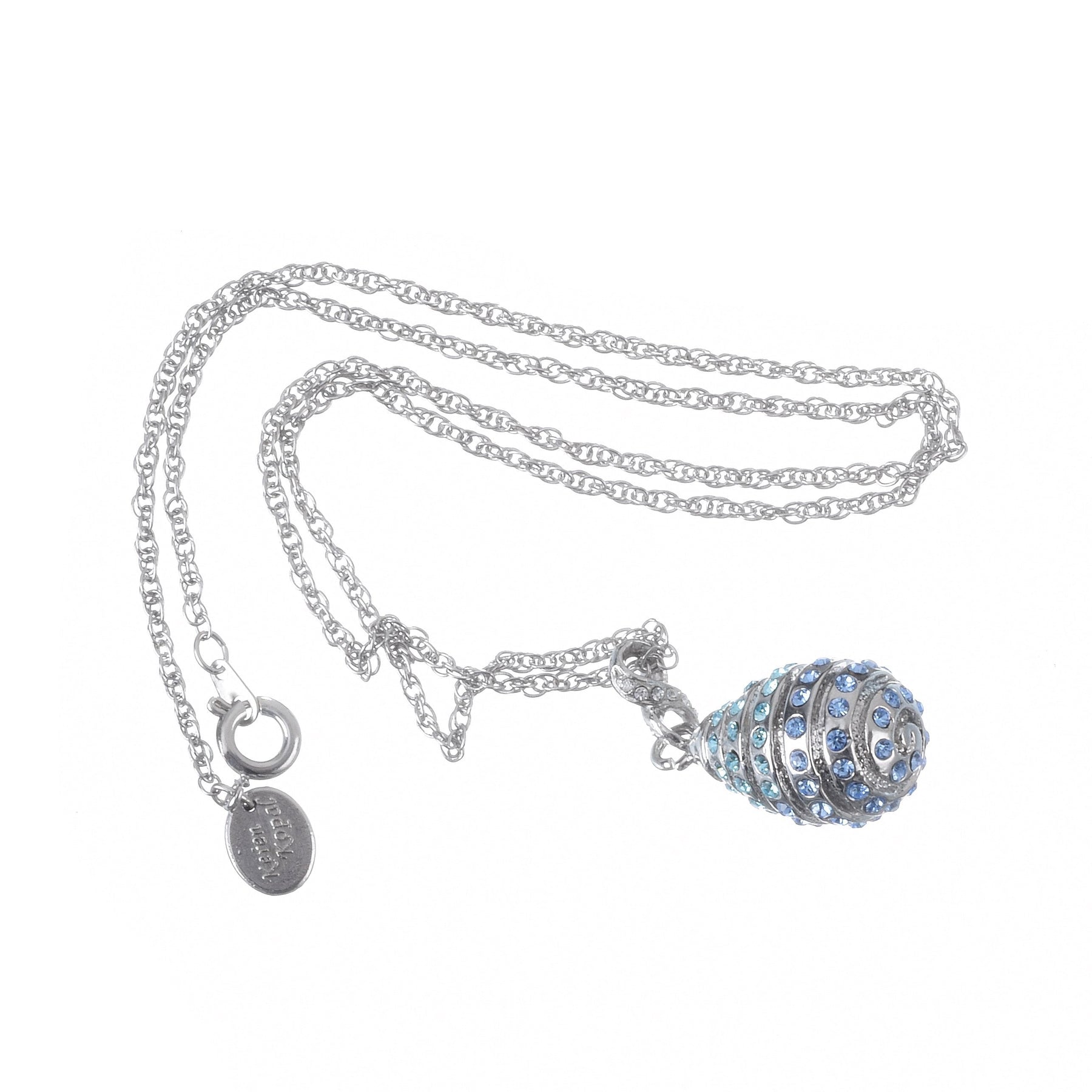 Keren Kopal Silver Egg with blue crystals Pendant Necklace