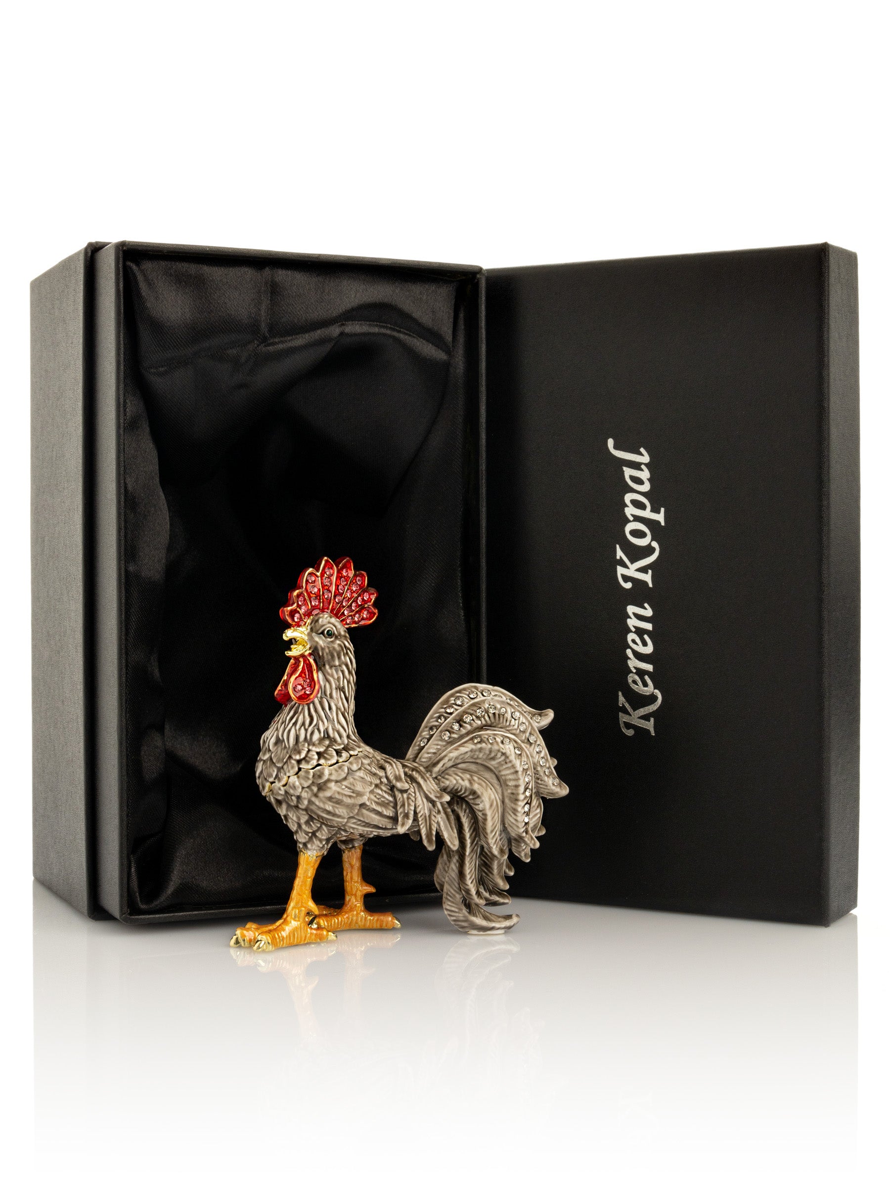 Gray Rooster Jewelry Trinket Box