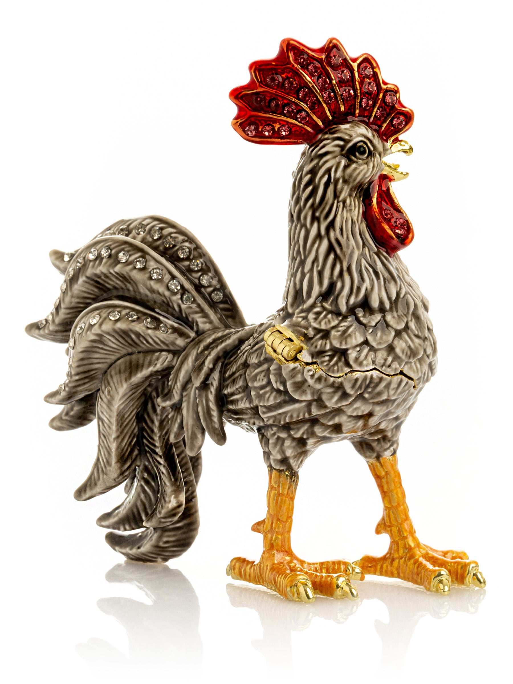 Gray Rooster Jewelry Trinket Box