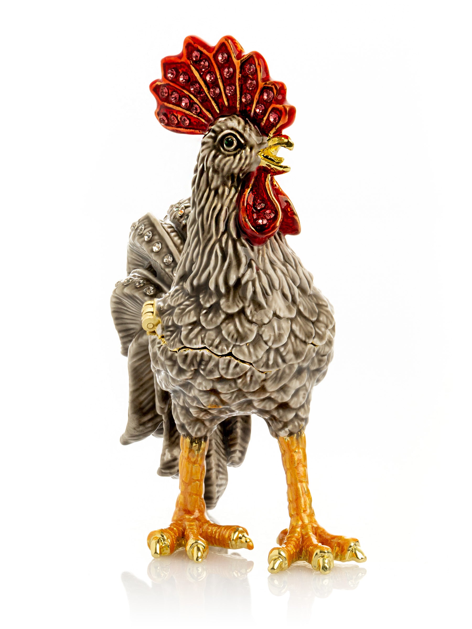 Gray Rooster Jewelry Trinket Box