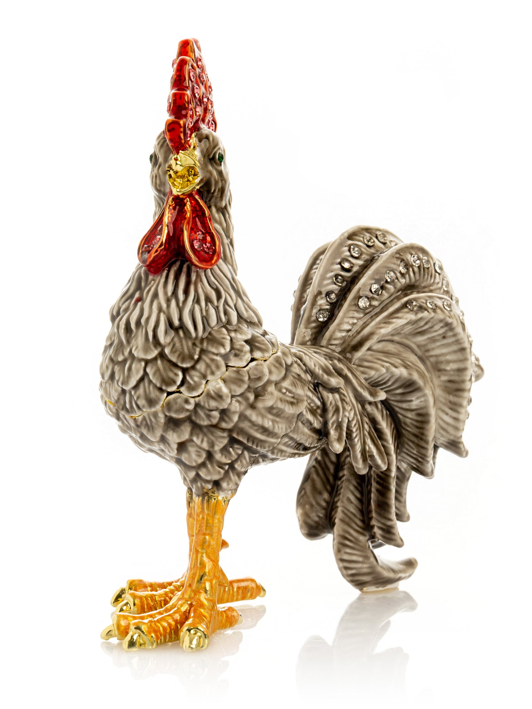 Gray Rooster Jewelry Trinket Box