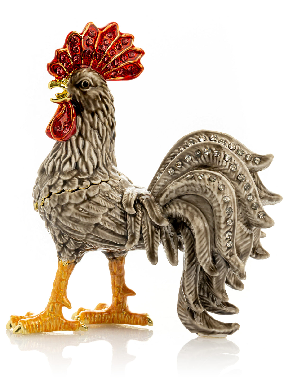 Gray Rooster Jewelry Trinket Box