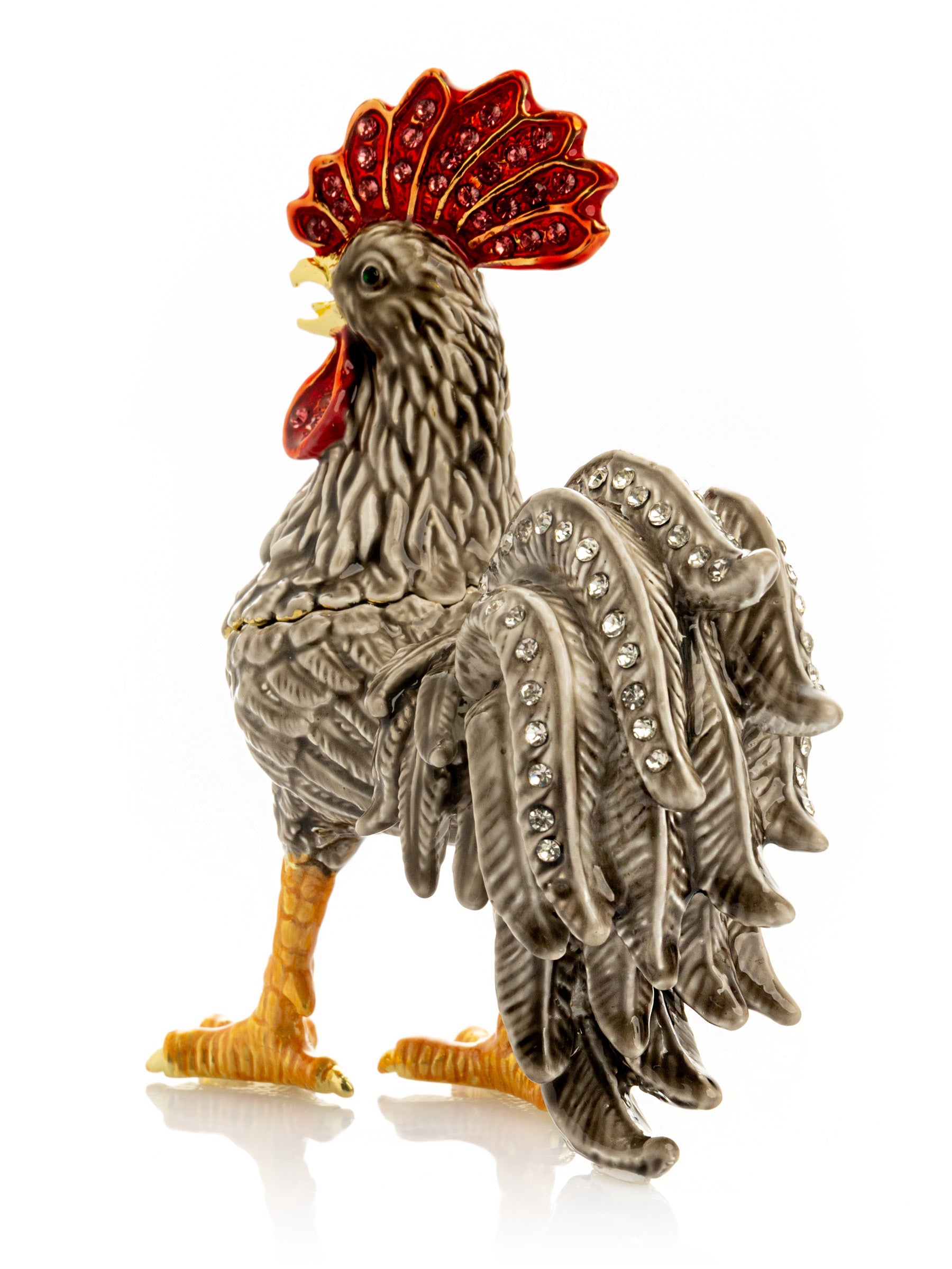 Gray Rooster Jewelry Trinket Box