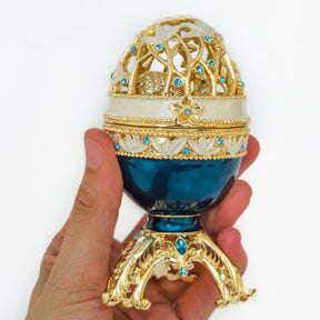 Keren Kopal Golden Blue Faberge Egg with a Golden Elephant