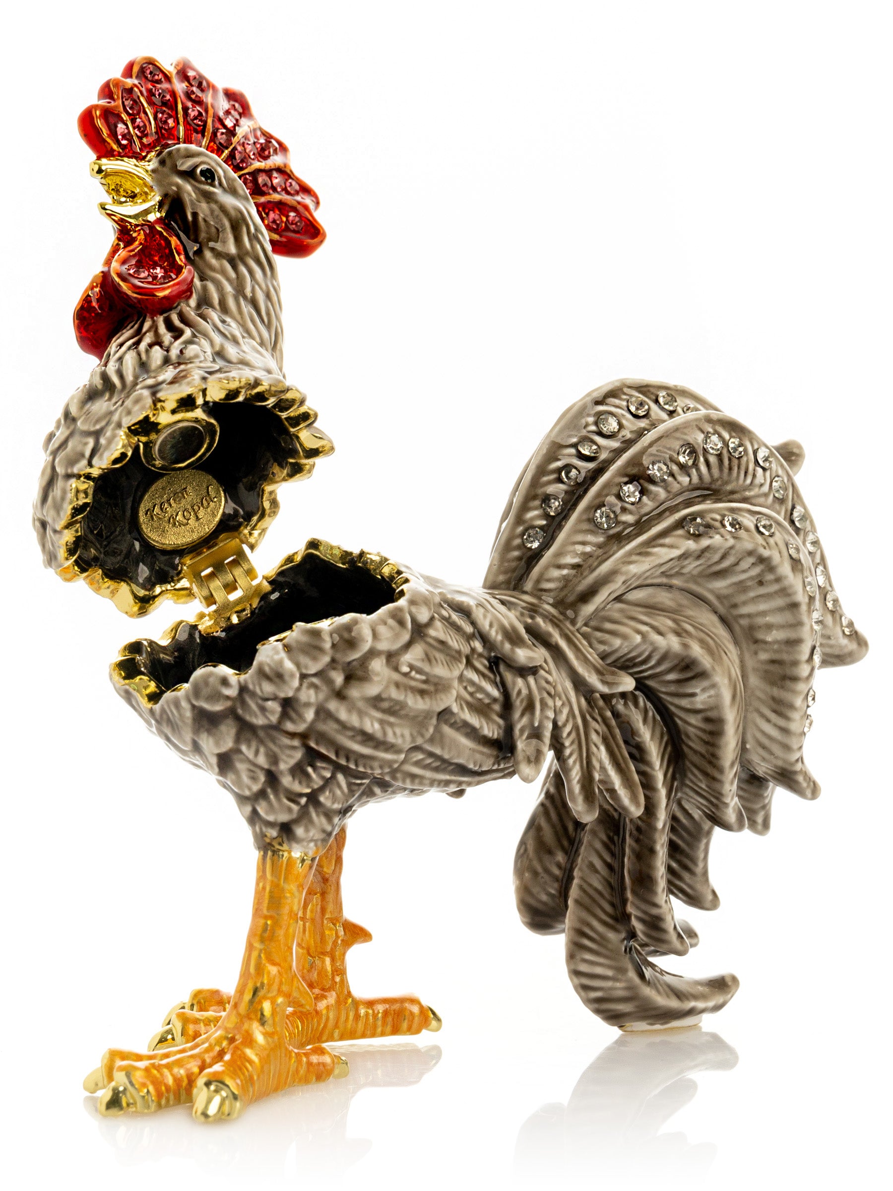 Gray Rooster Jewelry Trinket Box