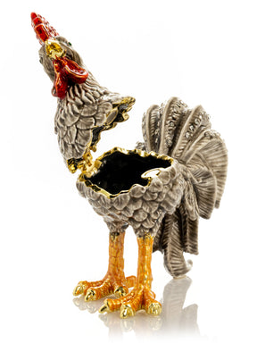 Gray Rooster Jewelry Trinket Box