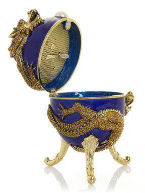 Blue Faberge Egg with Dragon Music Playing Egg