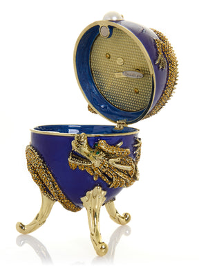 Keren Kopal Blue Faberge Egg with Dragon Music Playing Egg