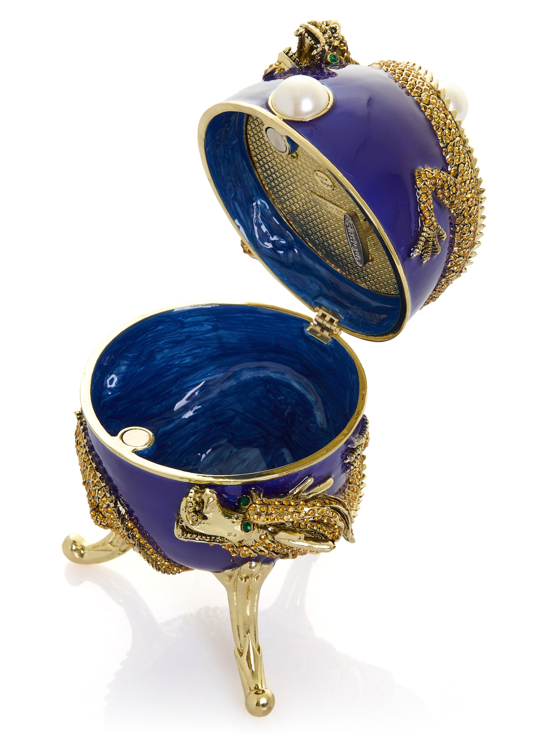 Blue Faberge Egg with Dragon Music Playing Egg